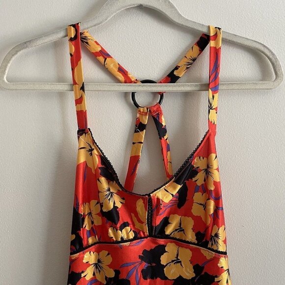 Urban Outfitters Women M Hibiscus Floral Print Strappy Back Tail Whip Mini Dress - Picture 4 of 10